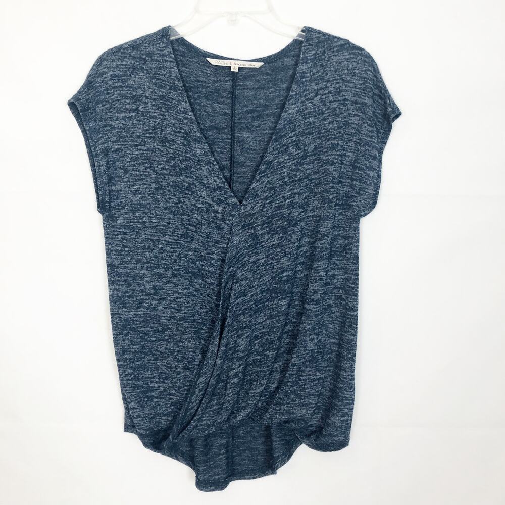 Rachel Roy Short Sleeve Faux Wrap Blue Top Size S